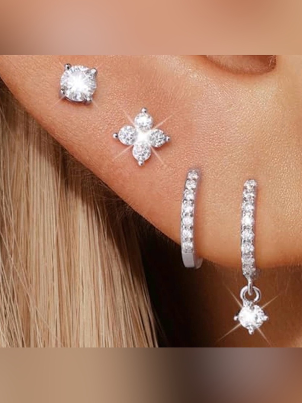 4 Pair Moissanite Earrings Set D VVS1 GRA 925 Sterling Silver Studs Hoops